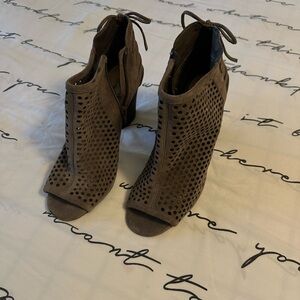 Women's Brown Peep-Toe Ankle Boots